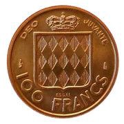 100 Francs - Rainier III Trial Strike, Monaco, 1956 reverse image