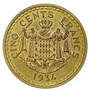 500 francs - Louis II essai or, Monaco, 1934 reverse image