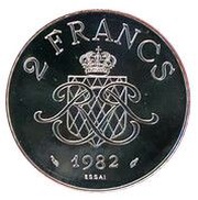 2 Francs - Rainier III Silver Essai, Monaco, 1982 reverse image