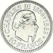 10 Francs - Rainier III Accession of Prince Charles III, Monaco, 1966 reverse image