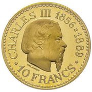 10 Francs - Rainier III Accession of Prince Charles III - Essai, Monaco, 1966 reverse image