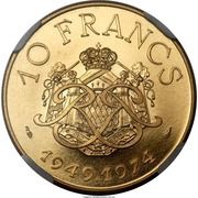 10 francs - Rainier III essai or, Monaco, 1974 reverse image