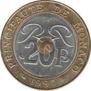 20 Francs - Rainier III reverse image
