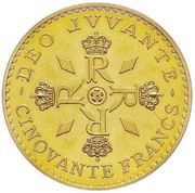 50 Francs - Rainier III Anniversary of Reign; Essai, Monaco, 1974 reverse image