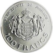 100 Francs - Rainier III Heir Apparent Prince Albert, Monaco, 1982 reverse image
