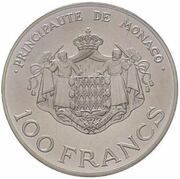 100 francs - Rainier III piéfort argent, Monaco, 1982 reverse image