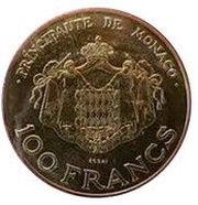 100 Francs - Rainier III Heir Apparent Prince Albert - Essai, Monaco, 1982 reverse image