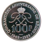 100 francs - Rainier III 40ème anniversaire de règne essai argent reverse image