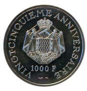 1000 Francs - Rainier III Anniversary of Reign, Medallic Coinage reverse image