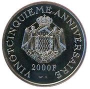 2000 Francs - Rainier III Anniversary of Reign, Medallic Coinage reverse image