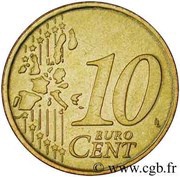 10 Euro Cents - Rainier III 1st type, 1st map reverse image