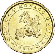 20 Euro Cents - Rainier III 1st type, 1st map obverse image
