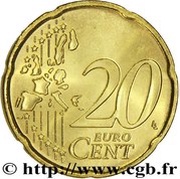 20 Euro Cents - Rainier III 1st type, 1st map reverse image