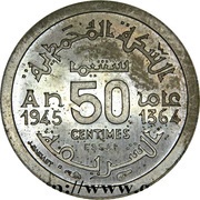 50 Centimes - Mohammed V Cu-Ni Essai, Morocco, 1945 reverse image