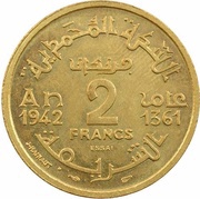 2 Francs - Mohammed V Essai, Morocco, 1942 reverse image