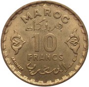10 Francs - Mohammed V, Morocco, 1951-1952 reverse image