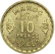 10 Francs - Mohammed V Essai, Morocco, 1952 reverse image