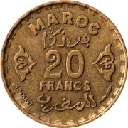 20 Francs - Mohammed V, Morocco, 1952 reverse image