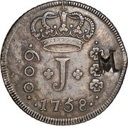 1000 Réis - José I Countermark "M" over 600 Réis J, Brazil obverse image