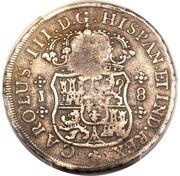 2400 Réis - José I Counterstamp "MR" over 8 Reales/Santiago reverse image