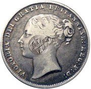 100 Reis - Luis I Countermark "Crowned PM" over One Shilling/Victória obverse image