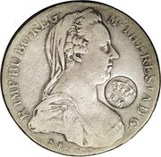 920 Réis Countermark "Crowned P.M" over 1 Thaler/Austria obverse image