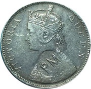 450 Réis - Carlos I Countermark over 1 Rupee / India, British obverse image