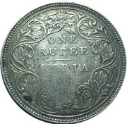 450 Réis - Carlos I Countermark over 1 Rupee / India, British reverse image