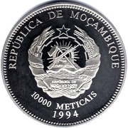 10 000 Meticais 1994 World Cup USA, soccer player, without 999 obverse image