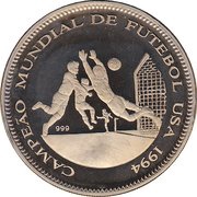 10 000 Meticais 1994 World Cup USA, soccer players with goal, pattern reverse image