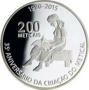 200 Meticais 35 years of Metical; Silver Proof issue, Mozambique, 2015 reverse image