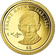 5 Dollars - Elizabeth II Franz Kafka, Nauru, 2008 reverse image