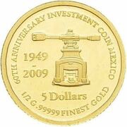 5 Dollars 60th Anniversary Investment Gold Mexico, Nauru, 2009 reverse image