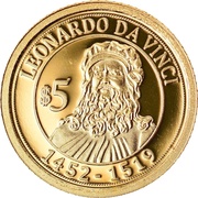 5 Dollars Leonardo Da Vinci, Nauru, 2010 reverse image