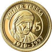 5 Dollars Mother Teresa, Nauru, 2010 reverse image