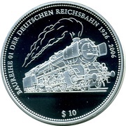 10 Dollars - Elizabeth II The 80th anniversary of the steam locomotive BR 01, Nauru, 2006 reverse image