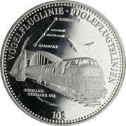 10 Dollars 45th Anniversary of the "Vogelfluglinie"-Railway Hamburg-Copenhagen, Nauru, 2008 reverse image