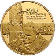 50 Dollars 5th Death Anniversary Pope John Paul II, Nauru, 2010 reverse image