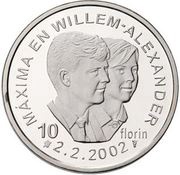 10 Florins - Beatrix Marriage, Netherlands, 2002 reverse image