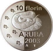 10 Florins - Beatrix Rattlesnake, Netherlands, 2003 reverse image