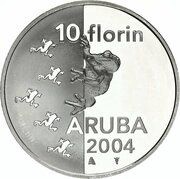 10 Florins - Beatrix Cuban Tree Frog, Netherlands, 2004 reverse image