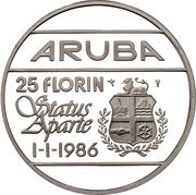 25 Florin - Beatrix Status Aparte, Netherlands, 1986 reverse image
