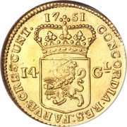 14 Gulden "Gouden rijder", Netherlands, 1749-1763 reverse image
